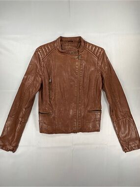 Aeropostale Brown Faux Leather Moto Biker Jacket Women’s S Y2K
